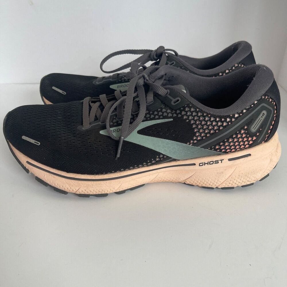 Brooks Ghost 14 Running Shoes Black Gray Peach Womens Athletic Sneakers 9.5